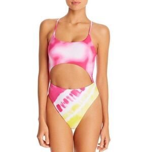 Aqua Swim One Piece Swimsuit  Pink Sz Medium Resort Vacation Tropical Cut Out‎